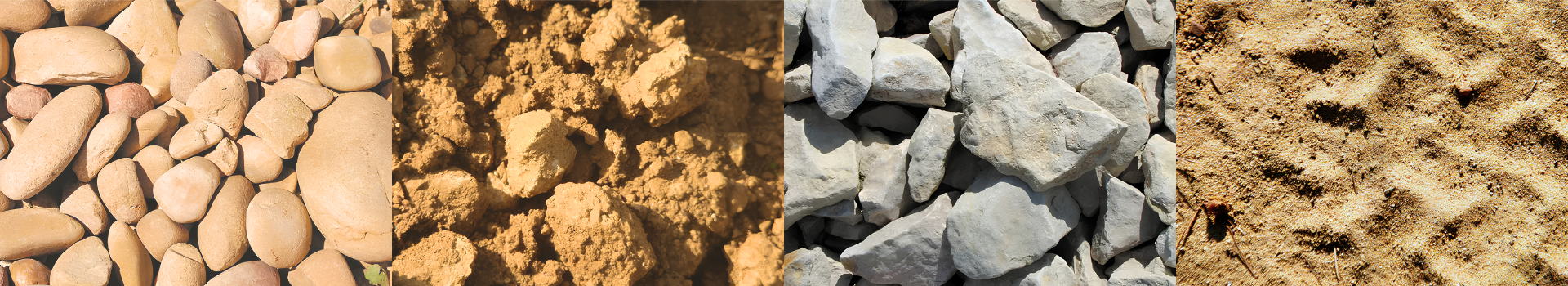 The four main soil types of Châteauneuf-du-Pape: rolled pebbles, clay, limestone and sand